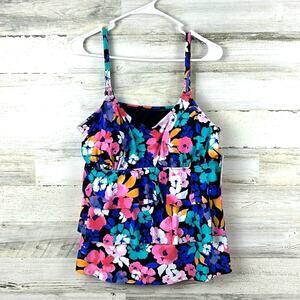Island Escape Women’s Plus 18 Floral Underwire Floral Tankini Swim Top NEW